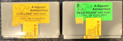 340 Weatherby Magnum Ammo made by A Square, 250 Grain