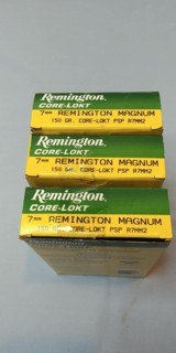 Three Boxes of factory Remington 7mm Remington Magnum 150 Grain Core-Lokt PSP Ammo