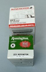 Two Boxes of 223 - One 40 Round Box of Winchester 223 45 Grain JHP and One 50 Round Box of Remington 223 55 Grain MC Cartridges - 90 Total - 1 of 2