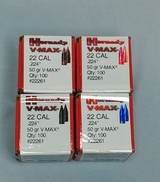 Four Boxes Hornady V-Max 22 Caliber .22450 Grain Polymer Tip Bullets.100 per Box.Four Boxes.All sealed. - 1 of 2