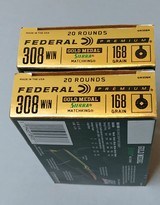 Two Factory Boxes Federal Premium 308 Winchester Gold Medal Sierra Matchking 168 Grain BT HP - 40 Rounds - 1 of 2