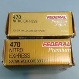 Two Boxes of Federal Premium 470 Nitro Express 500 Grain Weldcore Soft Point with 33 Rounds & 7 empty Brass - 1 of 5