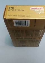 One Box of Federal Premium Safari 470 Nitro Express 500 Grain Trophy Bonded Solid with 17 Rounds & 3 empty brass. - 1 of 5