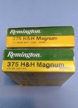 Two Full Boxes of Remington 375 H&H Magnum 270 Grain Soft Point Ammo.
40 Rounds. - 2 of 2