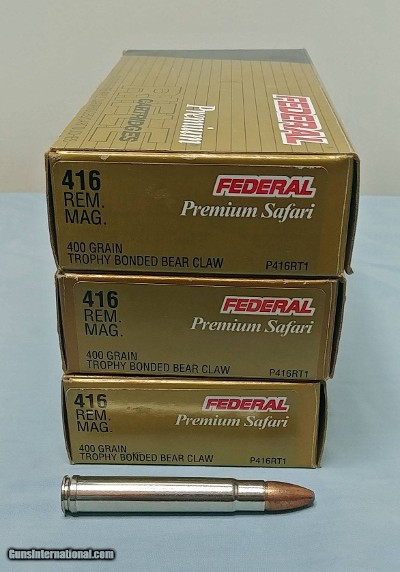 Federal Premium Safari 416 Remington Magnum 400 Grain Trophy Bonded Bear Claw (52 rounds and 7 brass)