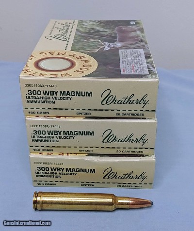 Weatherby 300 Weatherby Magnum Ultra-High Velocity 180 Grain Spitzer Ammo - 55 Rounds and 5 Empty brass