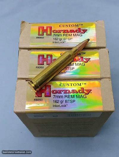 Three Boxes Hornady Custom 7mm Remington Magnum Rem Mag 162 Grain BTSP Interlock Ammo