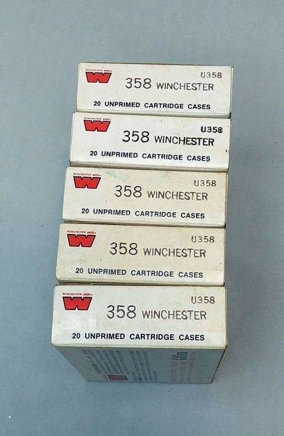 Five Boxes of Factory Winchester 358 Win Brass - New Old Stock
