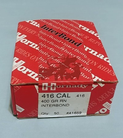 Hornady 416 Caliber 400 Grain Round Nose Interbond Bullets - Sealed Box of 50