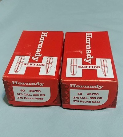 Hornady 375 Caliber 300 Grain Round Nose Bullets - Two Boxes of 50