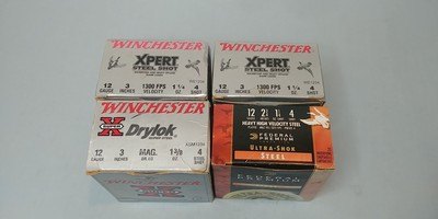 Four Boxes Winchester & Federal 12 Gauge #4 Steel Shot (2 Partial & 2 Full Boxes)