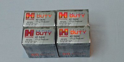 Hornady Critical Duty 40 S&W 175 Grain FlexLock Ammo - Four Full Boxes - 80 Rounds