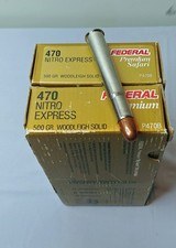 Two Boxes of Federal Premium Safari 470 Nitro Express 500 Grain Woodleigh Solid - 35 Rounds