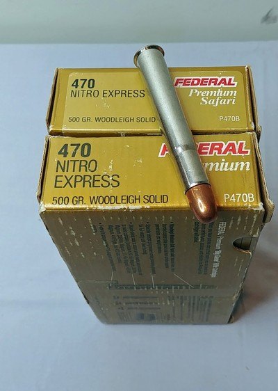 Two Boxes of Federal Premium Safari 470 Nitro Express 500 Grain Woodleigh Solid - 35 Rounds