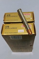 Federal Premium Safari 470 Nitro Express 500 Grain Trophy Bonded Ammo - Two Full Boxes