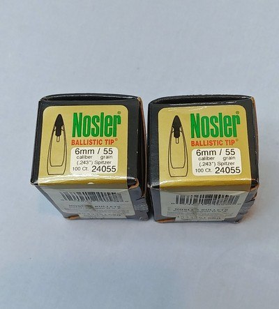2 Sealed Boxes Nosler Ballistic Tip 6mm .243 55 Grain Spitzer Bullets - 200 Ct. - 24055