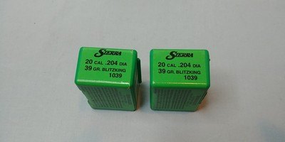 Two Boxes Sierra BlitzKing 20 Cal .204 39 Grain BlitzKing Bullets - 100 per box.200 Total.