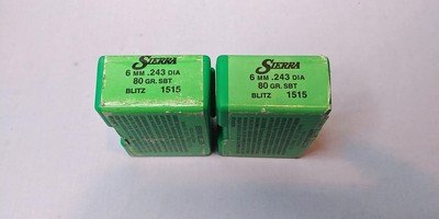Two Boxes Sierra Varminter 6mm .243 80 Grain SBT Blitz#1515 100 per Box - 200 Total