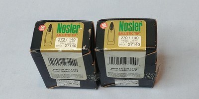 Two Boxes Nosler Ballistic Tip 270 140 Grain Spitzer Bullets - #27140.50 per Box.100 Total.
