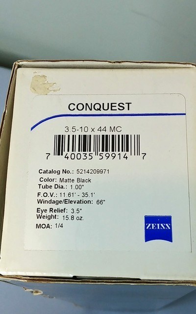Carl Zeiss Conquest 3.5-10x44 MC Matte Scope w/ Rapid-Z 600 Reticle in Box - Image 12 of 14