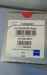 Carl Zeiss Conquest 3.5-10x44 MC Matte Scope w/ Rapid-Z 600 Reticle in Box - Image 13 of 14