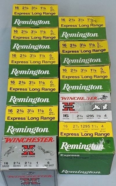 Remington & Winchester 16 Gauge Shells - Express Long Range and Super-X - Image 1 of 1