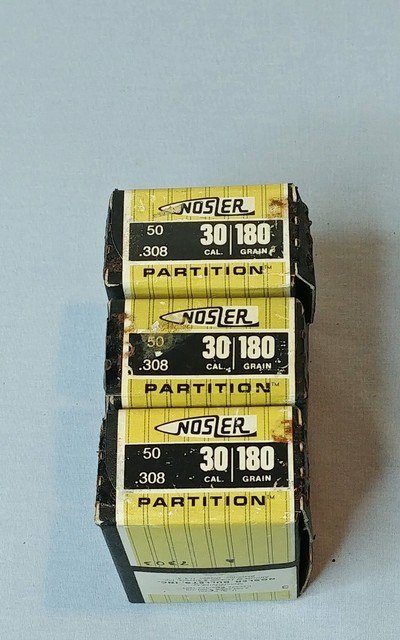 Three Factory Sealed Boxes of Nosler 30 Caliber .308 180 Grain Partition Bullets - Image 1 of 2