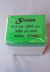 500 Sierra MatchKing 6.5mm  .264 140 Grain Hollow-Point Boat-Tail HPBT Match Bullets - 1740C - Sealed Box - Image 1 of 2