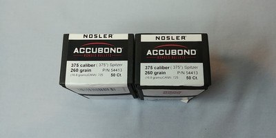 Nosler Accubond 375 Caliber 260 Grain - One Sealed Box of 50 and One Partial Box of 36 - Image 2 of 3