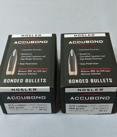 Nosler Accubond 375 Caliber 260 Grain - One Sealed Box of 50 and One Partial Box of 36 - Image 1 of 3