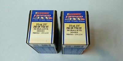Barnes Tipped TSX All-Copper 375 Caliber 250 Grain TTSX BT Bullets - One Sealed Box of 50 & One Partial Box of 36 - Image 1 of 3