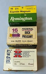 Three Boxes 16 Gauge - Remington Express Magnum #6, Federal Hi-Power Duck Pheasant #6, Western Super-X #4 - Image 1 of 3