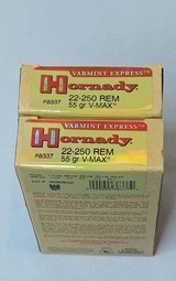 Hornady Varmint Express 22-250 Rem 55 Grain V-MAX Polymer Tip - Two Full Boxes - Image 1 of 3