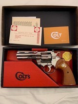 1973 Colt Python 357/.38 w/4 in. barrel & nickel finish in box from private collector - 1 of 13