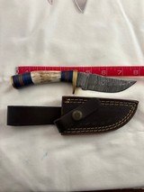NEW Custom Handmade Damascus fixed blade w/ bone handle and sheath - 1 of 1