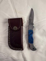 NEW 7 inch Custom Handmade Damascus Folding Pocket Knife with Leather Sheath