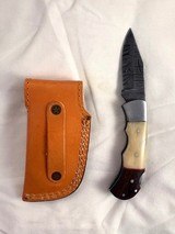 NEW 7 in. Folding Custom Handmade DAMASCUS with Bone & Wood Handle - 6 of 6