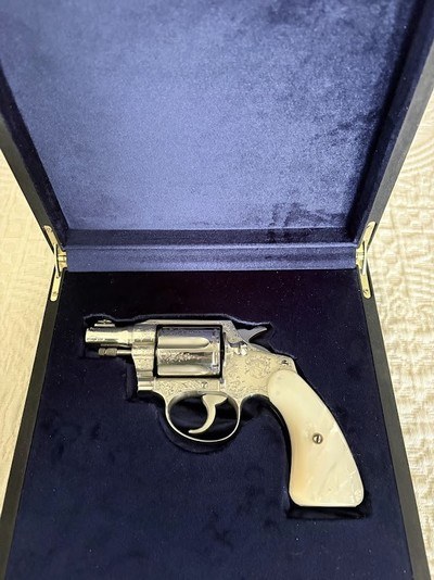 1 OF 1 ENGRAVED 1950 Nickel Colt Detective Special .38-Mother of Pearl-Custom Colt Presentation Case - Image 1 of 13