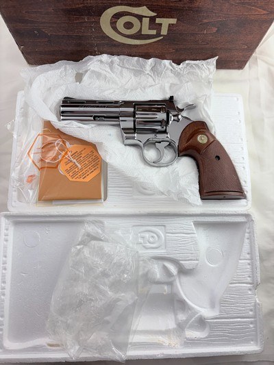 COLLECTORS-1974 Colt Python w/museum quality NICKEL FINISH including box and docs-Appears as NEW - Image 1 of 14