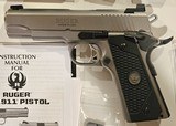 Ruger SR1911 Stainless Commander 4.25in 45 cal barely used with Wilson Combat grips, Night Fision sights - 1 of 10