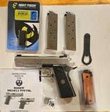 Ruger SR1911 Stainless Commander 4.25in 45 cal barely used with Wilson Combat grips, Night Fision sights - 2 of 10