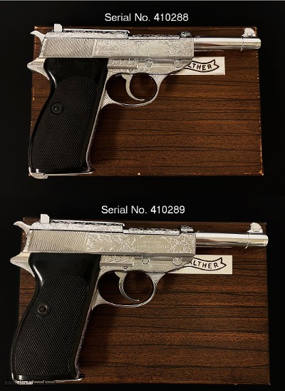 Very Rare
consecutive serial Walther P38 factory silver plated engraved pistols