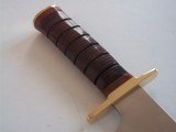 JEAN TANAZACQ ULTIMATE WARRIOR'S BLADE/FIGHTING MODEL-LEATHER WASHERS HANDLE BRASS FITTING- A MIGHTY KNIFE! - 5 of 8