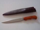 William R. Hurt Spear Point Fighter Integral Bolsters Tiger Stripes Curly Maple Handle Pouch Type African Kudu Wood-Lined Scabbard - 3 of 6