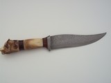 James Porter Bowie Scagel Type Knife-All Damascus Fittings-India Sambar Carved handle by Paul G. Grussenmeyer-Stunning Knife - 2 of 3