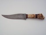 James Porter Bowie Scagel Type Knife-All Damascus Fittings-India Sambar Carved handle by Paul G. Grussenmeyer-Stunning Knife - 1 of 4
