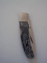Joseph Prince Folder Knife Giraffe Bone Scales Handle Double Sided Carvings One-of-A-Kind Piece - 4 of 4