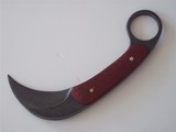 Shiva Ki Rare Karambit-Padauk Wood handle-Damascus Blade- Early Scarce seen Japanese Mon marking -Original Leather Scabbard- 1980 Production. - 2 of 9