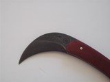 Shiva Ki Rare Karambit-Padauk Wood handle-Damascus Blade- Early Scarce seen Japanese Mon marking -Original Leather Scabbard- 1980 Production. - 3 of 9