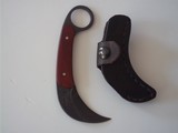 Shiva Ki Rare Karambit-Padauk Wood handle-Damascus Blade- Early Scarce seen Japanese Mon marking -Original Leather Scabbard- 1980 Production. - 4 of 9